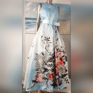 ●$3,400 SKY BLUE ROSE FLOWER TAILOR MADE DESIGNER GOWN M, L.